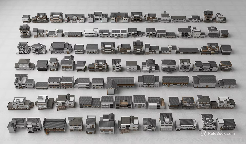 Various Miniature House Models Showcasing Different Architectural Styles And Designs 3d model 