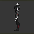 Futuristic Game Movie Character Black White Red Sleek Battle Suit Design