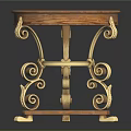 Round Wooden Table With Ornate Gold Metal Legs And Lower Shelf