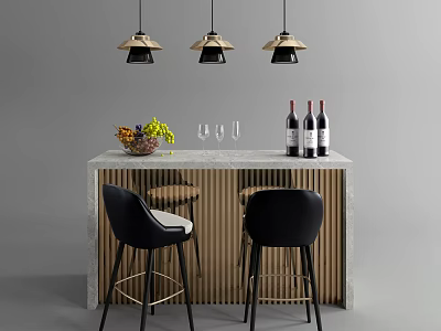 Modern Bar Chair Combination Bar Chair Chandelier Red Wine 3d model