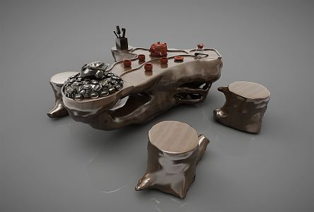 New Chinese-style Root Carving Tea Sea Tea Table 3d model