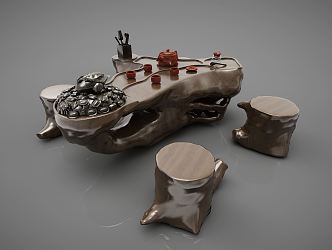 New Chinese-style Root Carving Tea Sea Tea Table 3d model