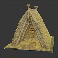 Traditional Thatch Roof Wooden Hut With Conical Structure And Grass Base