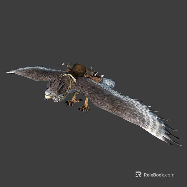 Mythical Eagle Flying With Spread Wings And Small Rider On Its Back 3d model 