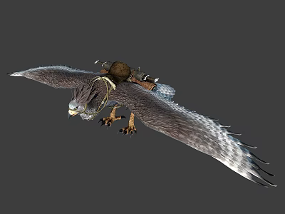 Mythical Eagle Flying With Spread Wings And Small Rider On Its Back 3d model