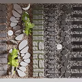 Creative Ground Paving Design With Stone Slabs Pebbles Brick Strips And Green Plants