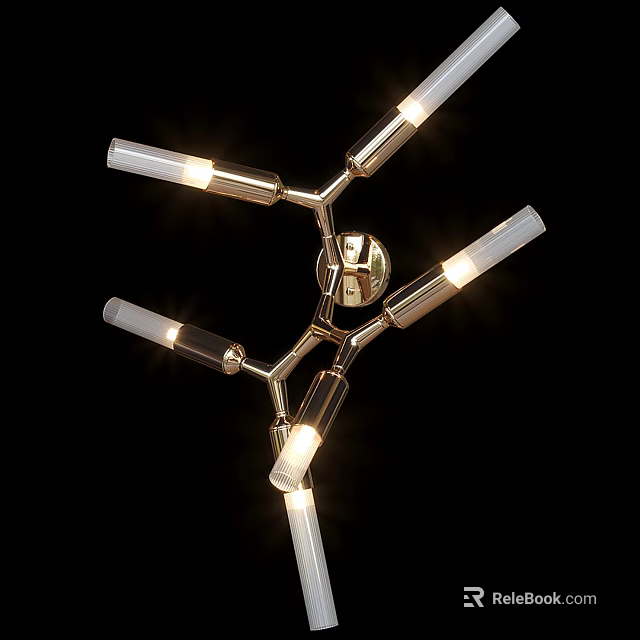 Modern Brass Wall Lamp With Multiple Illuminated Transparent Glass Arms 3d model 