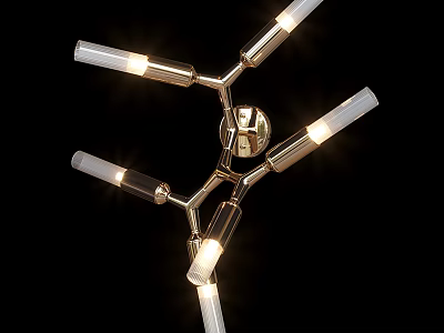 Modern Brass Wall Lamp With Multiple Illuminated Transparent Glass Arms 3d model