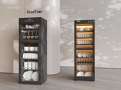 Modern Black Kitchen Sterilizers Storing Plates Cups And Tableware In Contemporary Kitchen Setting 3d model