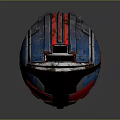 Blue And Red Metallic Sphere Object With Silver Stripes And Textured Surface