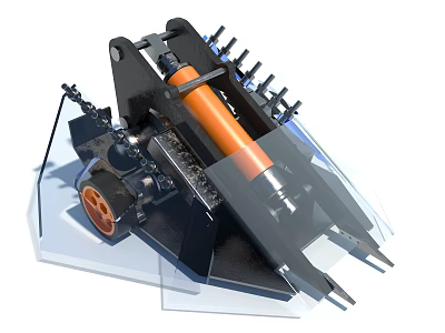 Industrial Mechanical Component With Orange Cylinder Black Frame And Metal Parts 3d model