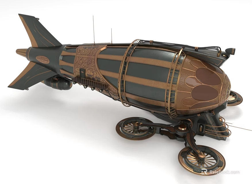 Steampunk Inspired Airship Vehicle With Dark Copper Stripes And Ornate Mechanical Details 3d model 
