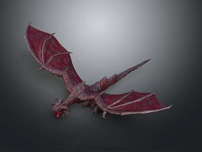 Game And Movie Character As Red Winged Flying Mythical Dragon With Detailed Scales 3d model