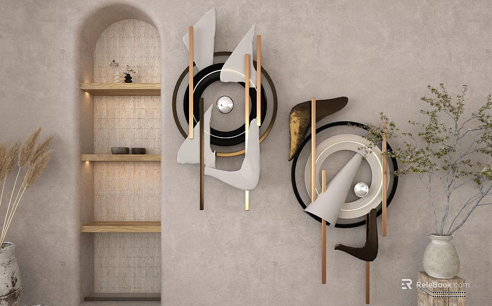 Modern Wall Decor With Geometric Elements In White Black And Gold For Home Interior 3d model 