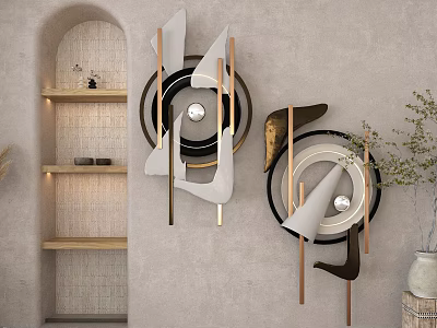 Modern Wall Decor With Geometric Elements In White Black And Gold For Home Interior 3d model