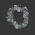Decorative Circular Wreath With Blue Purple Flowers Green Leaves For Home Decoration