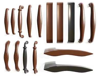 Various Brown And Black Door Handles With Modern And Classic Designs For Cabinets And Drawers 3d model