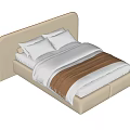 Modern Double Bed With Beige Headboard White Pillows And Brown Blanket