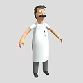 Cartoon Style Game Movie Character With White Apron Stethoscope And Mustache