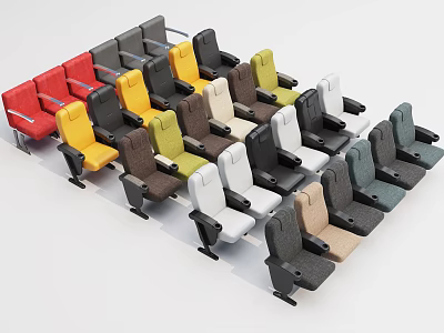 Various Colored Theater Seats With Armrests And Different Designs 3d model