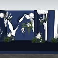 Elegant Wedding Stage Setup With Dark Blue Background White Cloud Decor And Floral Arrangements 3d model
