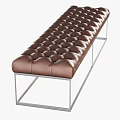 Modern Brown Tufted Leather Sofa Bench With Black Metal Frame 3d model
