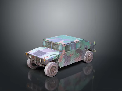Camouflage Painted Military Tactical Vehicle With Humvee Style Four Wheel Antenna Design 3d model