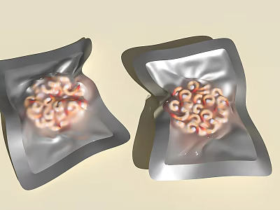 Open Silver Packaging Bags Showing Tasty Ring Shaped Snacks Food 3d model