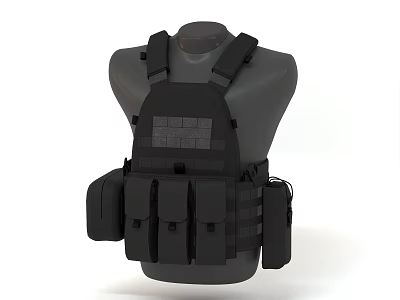 Black Tactical Vest With Multiple Pockets Shoulder Straps And Front Panel Design 3d model