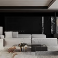 Modern Living Room Interior Design With White Sofa Black Accent Wall Large Windows And Floor Lamp