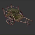 Old Wooden Cart With Hay On Rustic Vintage Wheels And Frame
