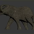 Stone Elephant Sculpture With Textured Surface Standing Pose On Dark Reflective Base 3d model