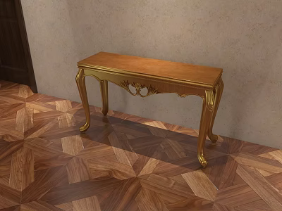 Elegant Classic Console Table With Gold Carved Details On Parquet Floor And Light Wall 3d model