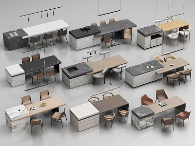 Stylish Modern Sideboard Designs With Marble Tops And Dining Chairs 3d model
