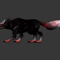 Fierce Black Wolf With Red Paws And Tail Standing On White Background With Aggressive Look