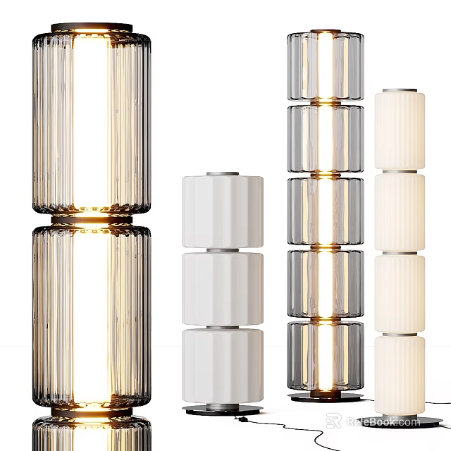 Modern Floor Lamp Designs With Glass And White Cylindrical Stacked Illuminated Styles 3d model 