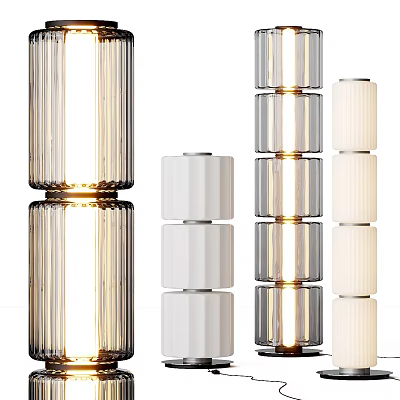 Modern Floor Lamp Designs With Glass And White Cylindrical Stacked Illuminated Styles 3d model