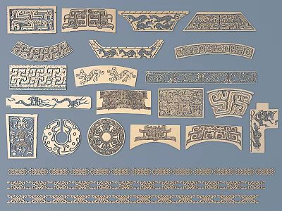 Traditional Intricate Carvings With Various Shapes And Decorative Patterns 3d model
