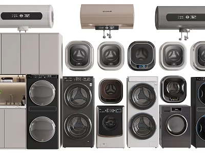 Modern Washing Machines With Various Designs And Colors For Home Use 3d model