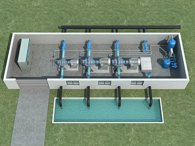 Industrial Plant Interior With Blue Pipes Equipment And Water Treatment System 3d model
