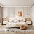 Modern Minimalist Bedroom Interior Design With Beige Bed Nightstands Artwork And Pendant Lights