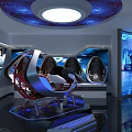 Futuristic Tech Experience Room With Curved Screens Starry Ceiling And Interactive Chairs 3d model