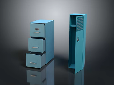 Modern Blue Three Drawer Cabinet and Tall Cabinet with Door Design 3d model