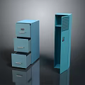 Modern Blue Three Drawer Cabinet and Tall Cabinet with Door Design