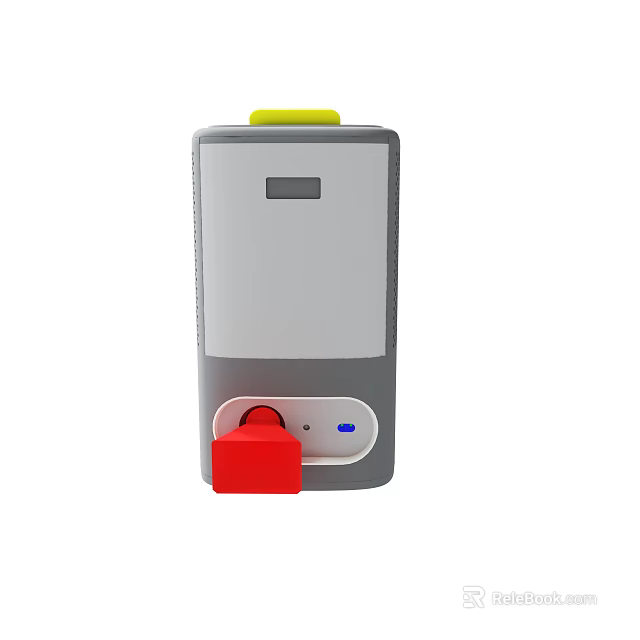 Gray Electronic Device With Yellow Top Red Button And Blue Indicator Light 3d model