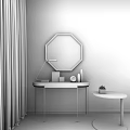 Modern Dressing Table With White Countertop Gold Legs And Octagonal Mirror On Teal Wall