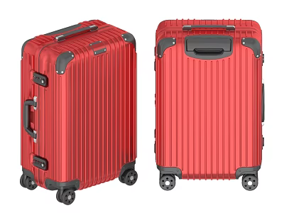 Two Red Hard Shell Luggage With Stripe Design Black Handles And Wheels 3d model