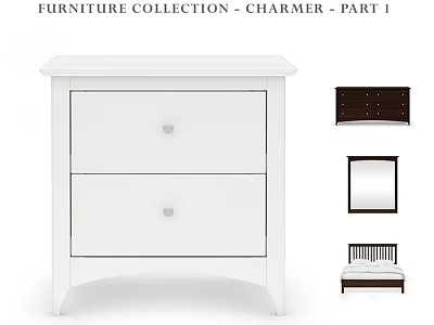 White Charmer Furniture Collection Dresser With Two Drawers And Round Knobs 3d model