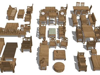 Wooden Sofa And Coffee Table Set In Living Room Interior With Matching Chairs And Tables 3d model