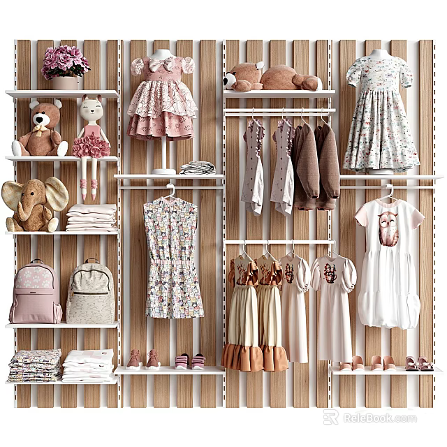 Cute Children's Clothing Store With Dresses Stuffed Toys Backpacks And Shoes 3d model 